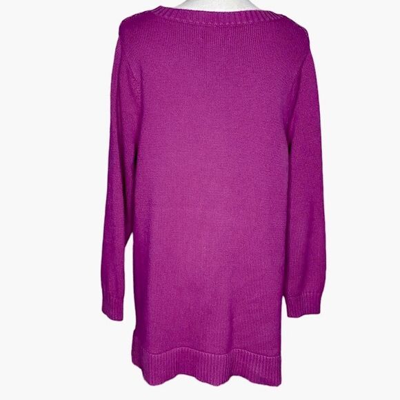 Lands’ End Drifter Wm’s Sz 1X 16W-18W Pink Purple Crew Cotton Cable Knit Sweater - Picture 2 of 3